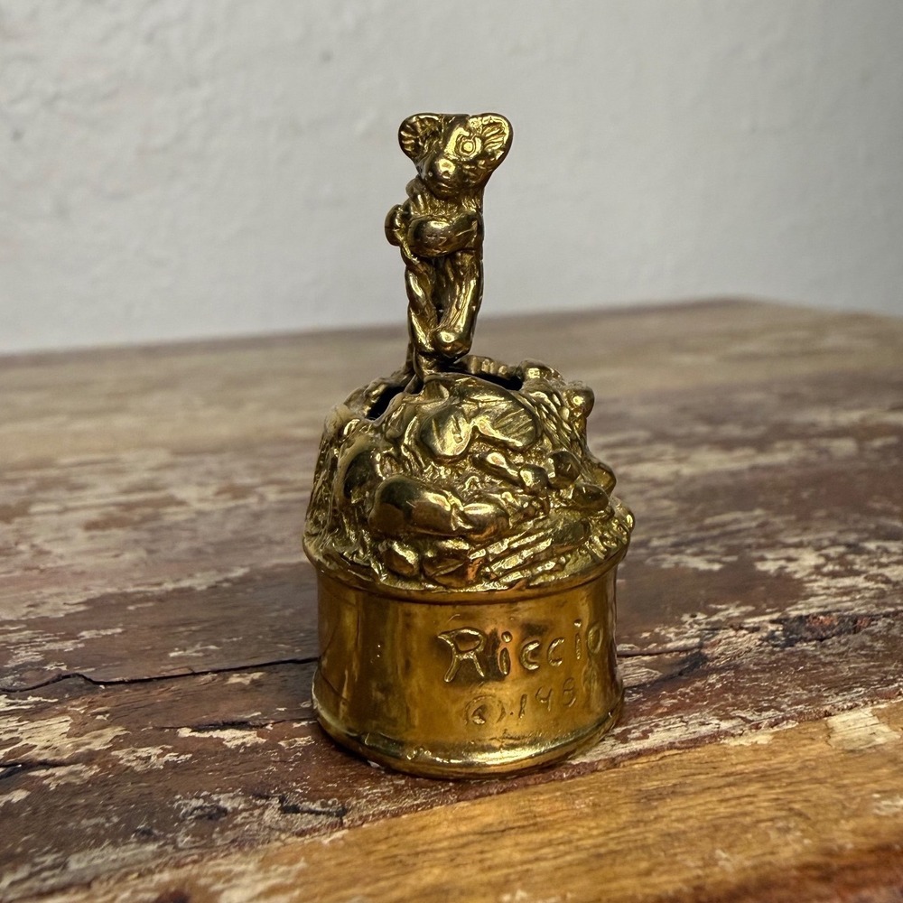 Vintage Artisan Daniel Riccio Bronze "Teddy  Bell" Mini Bell Handcrafted 1984
